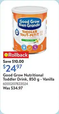 Walmart Good Grow Nutritional Toddler Drink, 850 g - Vanilla offer