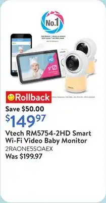 Walmart Vtech RM5754-2HD Smart Wi-Fi Video Baby Monitor offer