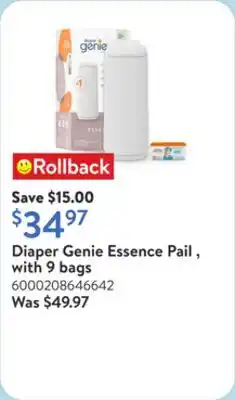 Walmart Diaper Genie Essence Pail , with 9 bags offer