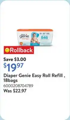Walmart Diaper Genie Easy Roll Refill , 18bags offer