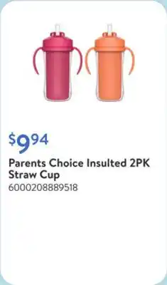 Walmart Parents Choice Insulted 2PK Straw Cup offer