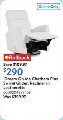 Walmart Dream On Me Chatham Plus Swivel Glider, Recliner in Leatherette offer