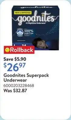 Walmart Goodnites Superpack Underwear offer