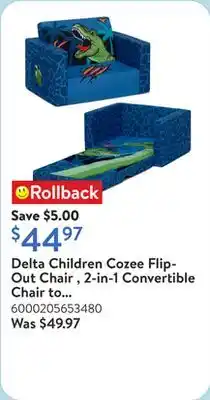 Walmart Delta Children Cozee Flip-Out Chair , 2-in-1 Convertible Chair to Lounger offer