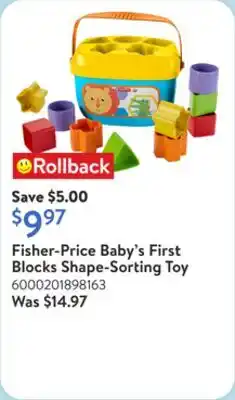 Walmart Fisher-Price Baby's First Blocks Shape-Sorting Toy offer