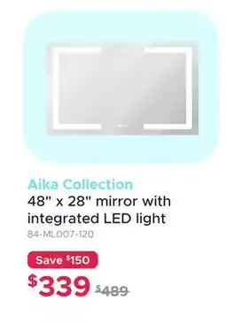 Bath Depot Aika Collection 48 x 28 mirror with integrated LED light offer