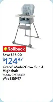 Walmart Graco Made2Grow 5-in-1 Highchair offer