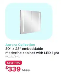 Bath Depot Aurora Collection 30 x 28 embeddable medecine cabinet with LED light offer