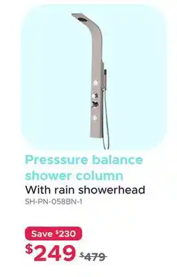 Bath Depot Presssure balance shower column With rain showerhead offer