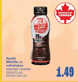 Wholesale Club MILK2GO OR MILKSHAKES, 325/473 mL offer