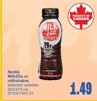 Wholesale Club MILK2GO OR MILKSHAKES, 325/473 mL offer