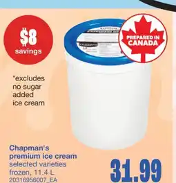 Wholesale Club CHAPMAN'S PREMIUM ICE CREAM, 11.4 L offer