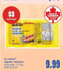 Wholesale Club NO NAME REGULAR WIENERS, 1.5 kg offer