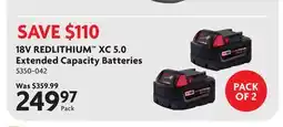 Home Hardware 18V REDLITHIUM XC 5.0 Extended Capacity Batteries offer