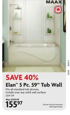 Home Hardware Elan 5 Pc 59 Tub Wall offer