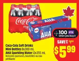 FreshCo Coca-Cola Soft Drinks Mini Bottles 8x300 mL, AHA Sparkling Water 12x355 mL offer