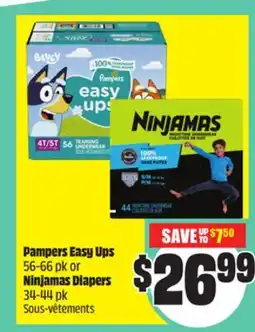 FreshCo Pampers Easy Ups 56-66 pk or Ninjamas Diapers 34-44 pk offer
