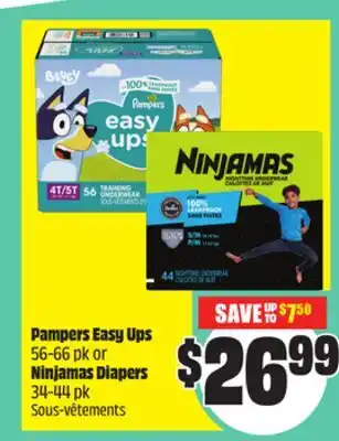 FreshCo Pampers Easy Ups 56-66 pk or Ninjamas Diapers 34-44 pk offer