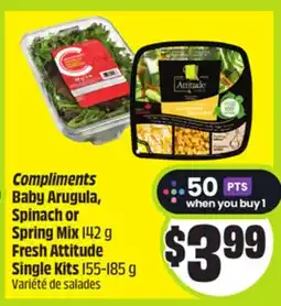 FreshCo Compliments Baby Arugula, Spinach or Spring Mix 142 g Fresh Attitude Single Kits 155-185 g offer