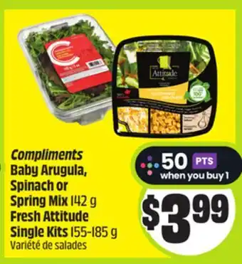 FreshCo Compliments Baby Arugula, Spinach or Spring Mix 142 g Fresh Attitude Single Kits 155-185 g offer