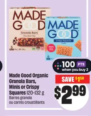 FreshCo Made Good Organic Granola Bars, Minis or Crispy Squares 120-132g offer