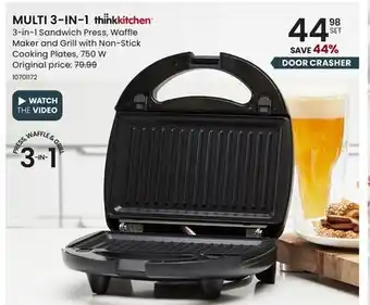 Stokes MULTI 3-IN-1 thinkkitchen 3-in-1 Sandwich Press Waffle Maker and Grill whit Non-Stick Cooking Plates offer