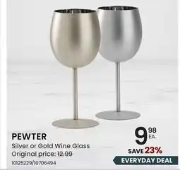 Stokes PEWTER Silver or Gold Wine Glass offer