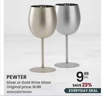 Stokes PEWTER Silver or Gold Wine Glass offer