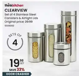 Stokes thinkkitchen Clearview Set of 4 Stainless Steel Canisters & Airtight Lids offer