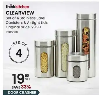 Stokes thinkkitchen Clearview Set of 4 Stainless Steel Canisters & Airtight Lids offer