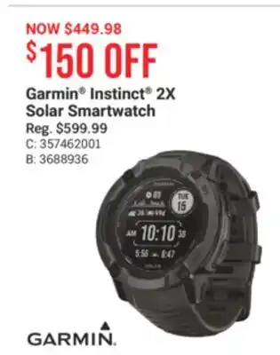 Cabela's Garmin Instinct 2X Solar Smartwatch offer