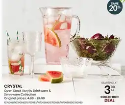 Stokes CRYSTAL Open Stock Acrylic Drinkware & Serveware Collection offer