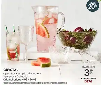 Stokes CRYSTAL Open Stock Acrylic Drinkware & Serveware Collection offer