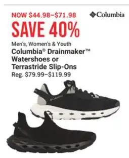 Cabela's Columbia Drainmaker Watershoes or Terrastride Slip-Ons offer