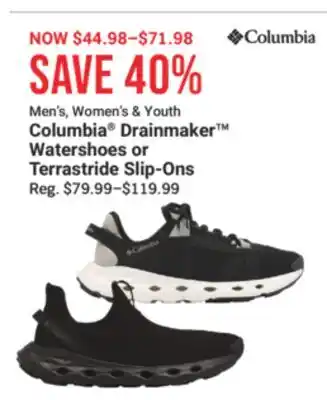 Cabela's Columbia Drainmaker Watershoes or Terrastride Slip-Ons offer