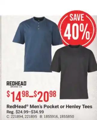 Cabela's RedHead Men's Pocket or Henley Tees offer