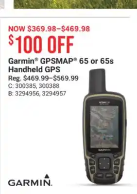 Cabela's Garmin GPSMAP 65 or 65s Handheld GPS offer