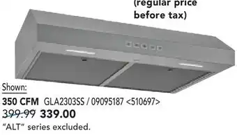 RONA BROAN DESIGNER and MISTRAL under-cabinet range hoods offer