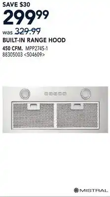 RONA MISTRAL BUILT-IN RANGE HOOD 450 CFM offer