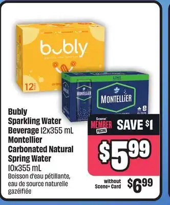 Chalo FreshCo Bubly Sparkling Water Beverage 12x355 mL Montellier Carbonated Natural Spring Water 10x355 mL offer