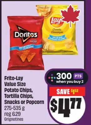 Chalo FreshCo Frito-Lay Value Size Potato Chips, Tortilla Chips, Snacks or Popcorn 275-535 g offer