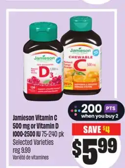 Chalo FreshCo Jamieson Vitamin C 500 mg or Vitamin D IU 75-240 pk Selected Varieties offer