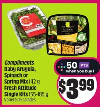 Chalo FreshCo Compliments Baby Arugula, Spinach or Spring Mix 142 g Fresh Attitude Single Kits 155-185 g offer