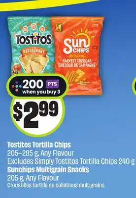 Chalo FreshCo Tostitos Tortilla Chips 205-295g, Any Flavour Sunchips Multigrain Snacks 205 g, Any Flavour offer