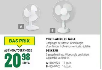 BMR VENTILATEUR DE TABLE offer