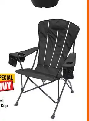 Home Depot Adirondack Steel Folding Outdoor Chair with Cup Holders in Black offer