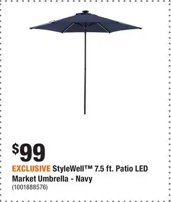Home Depot EXCLUSIVE StyleWell 7.5 ft. Patio LED Market Umbrella - Navy offer