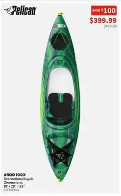 Sports Experts PELICAN - Argo 100X - Recreational kayak Dimensions: 10' X 28'' X 28'' offer