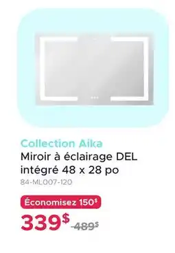 Bath Depot Collection Aika Miroir à éclairage DEL intégré 48 x 28 po offer