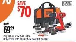 Canadian Tire 20V max li-ion drill driver with 100-pc accessory kit offer